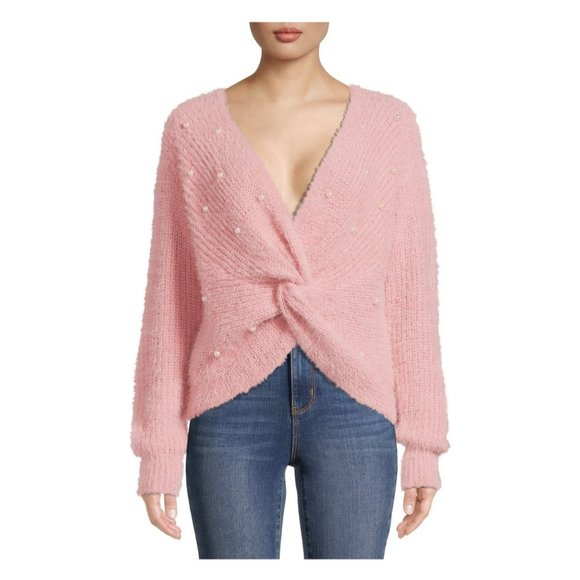NWOT No Boundaries Juniors' Twist Faux Pearl Fashion Unique Sweater Size Large - Picture 2 of 5